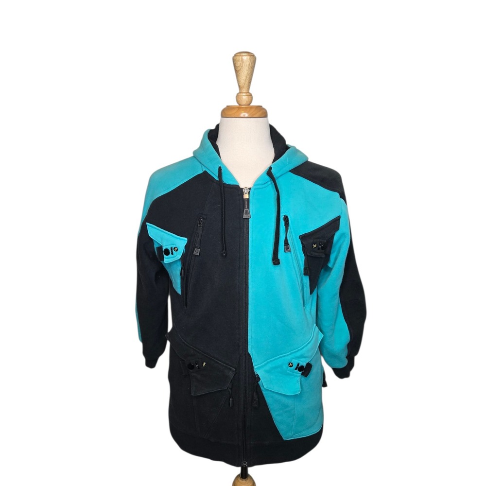 Oakley Colorblock Zip Hoodie Black Blue Technical Y2K Streetwear Gorpcore S